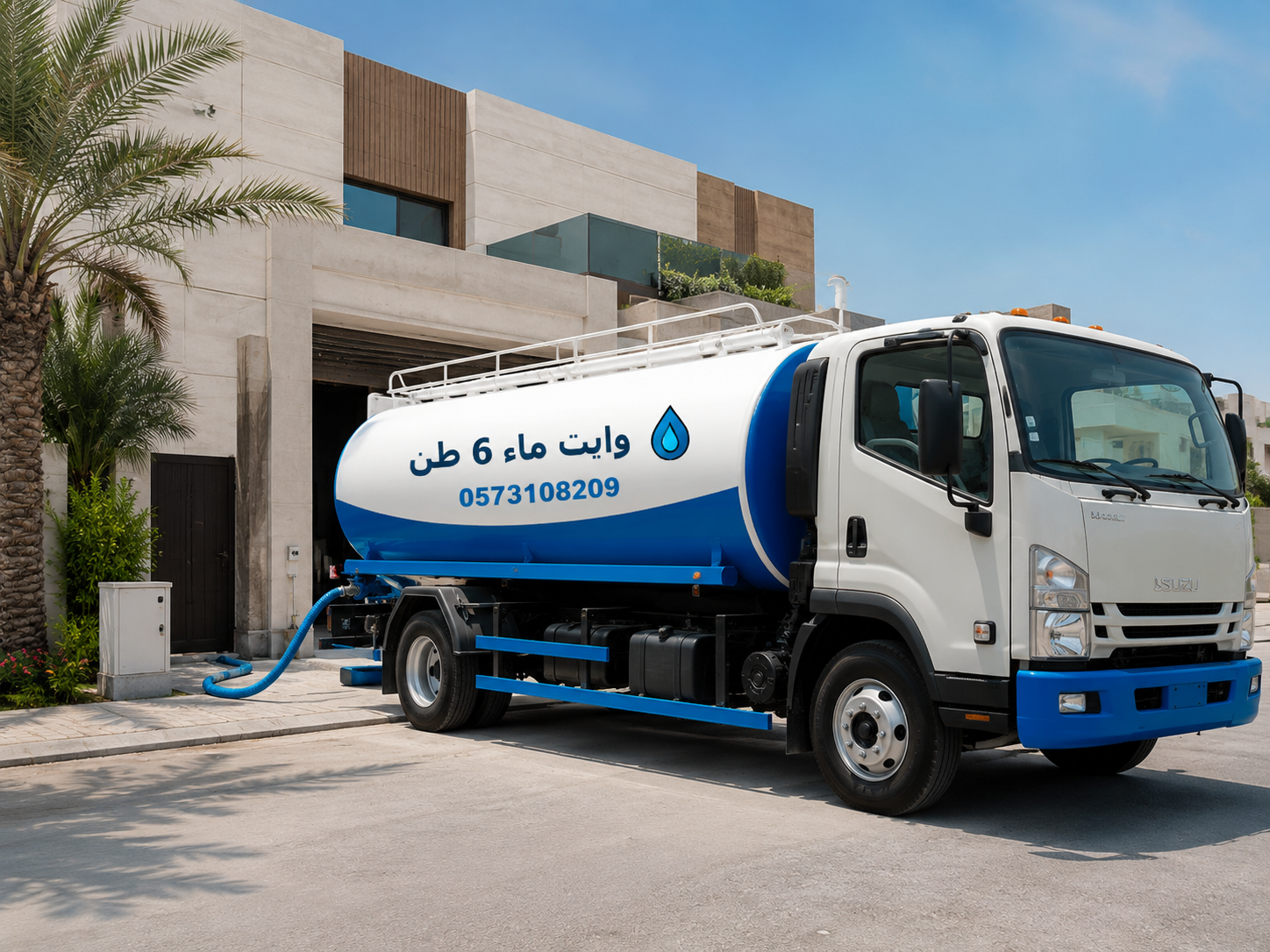 وايت ماء 6 طن أمام منزل في شمال الرياض